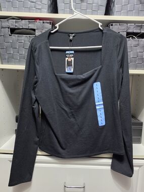 Express Black Long Sleeve Square Neck Top